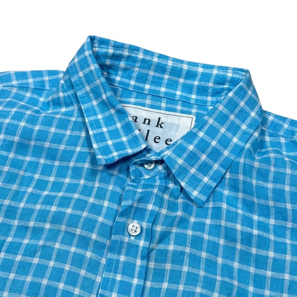 Frank & Eileen Paul Linen Check Blue White L/S Button Shirt Mens Large - Picture 4 of 11